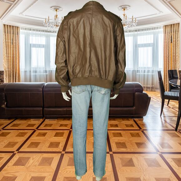 80s Vintage Members Only Retro Mod Bomber Brown Motorcycle Leather Jacket 3XL - Picture 6 of 9